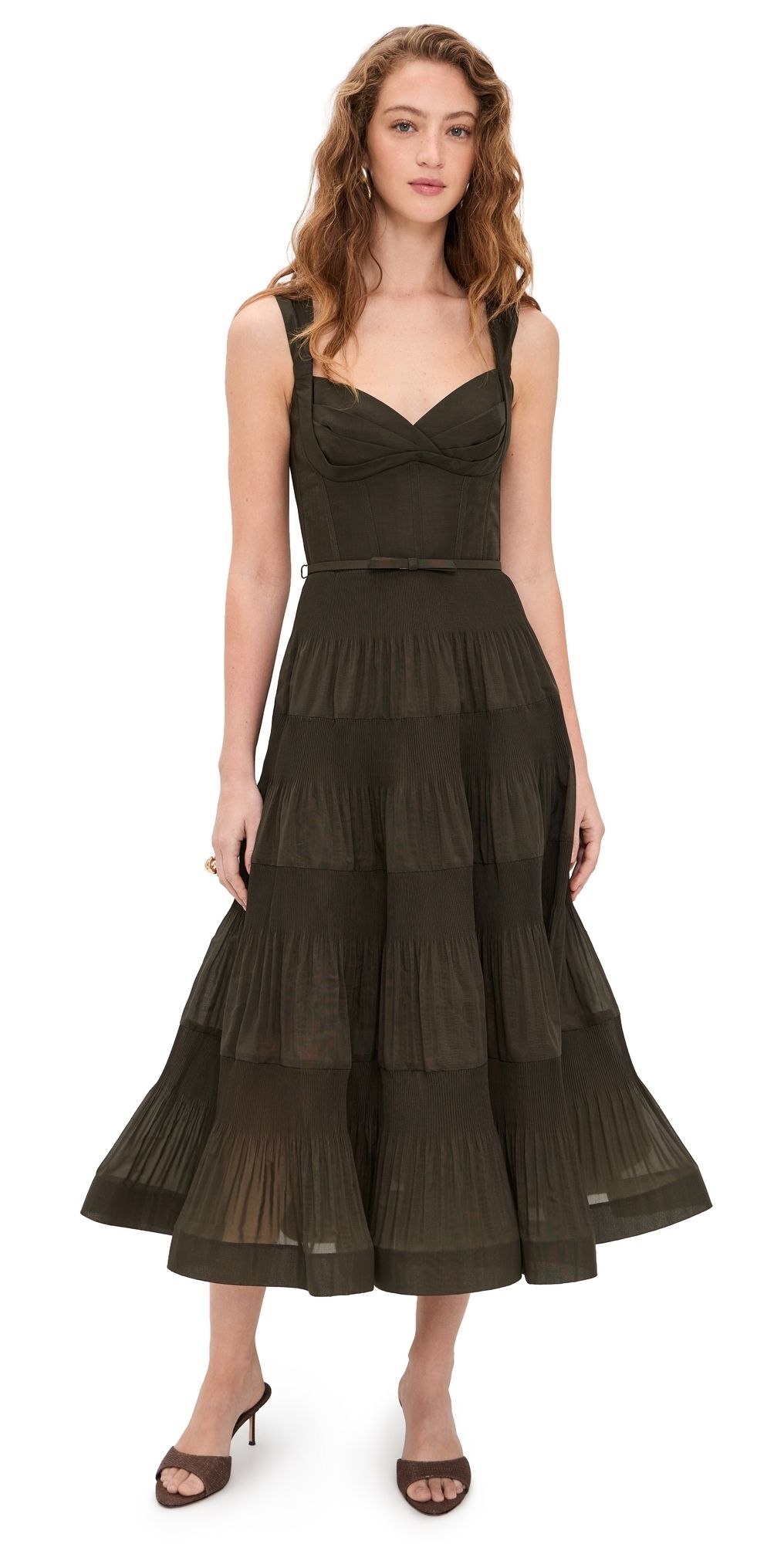 Zimmermann Pleated Draped Midi Dress Olive 2