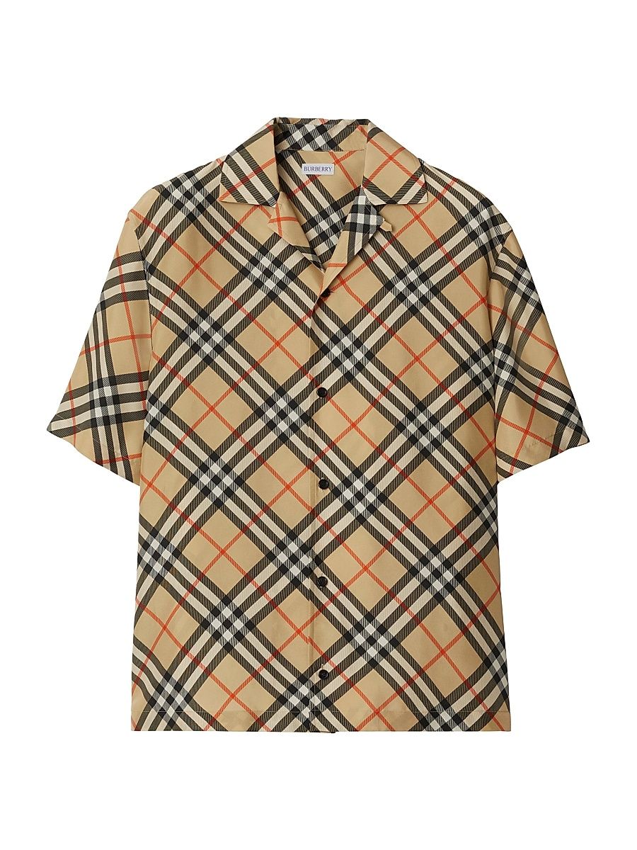 Men's Check Silk Camp Shirt - Sand Check - Size XS