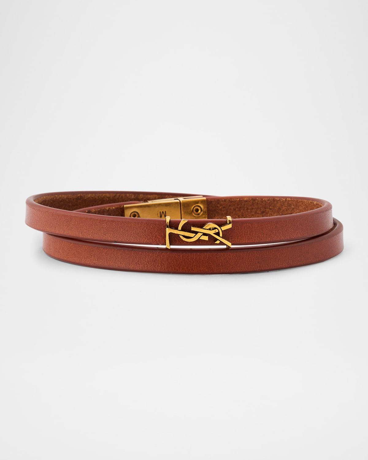 YSL Thin Double Wrap Leather Bracelet