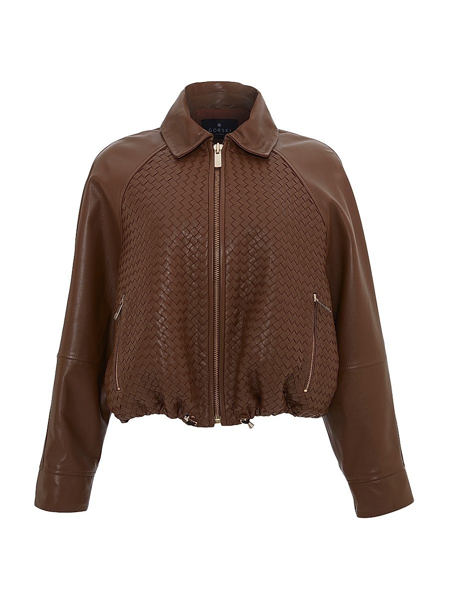 Women's Basket Weave Select Nappa Leather Jacket - Whiskey - Size XL