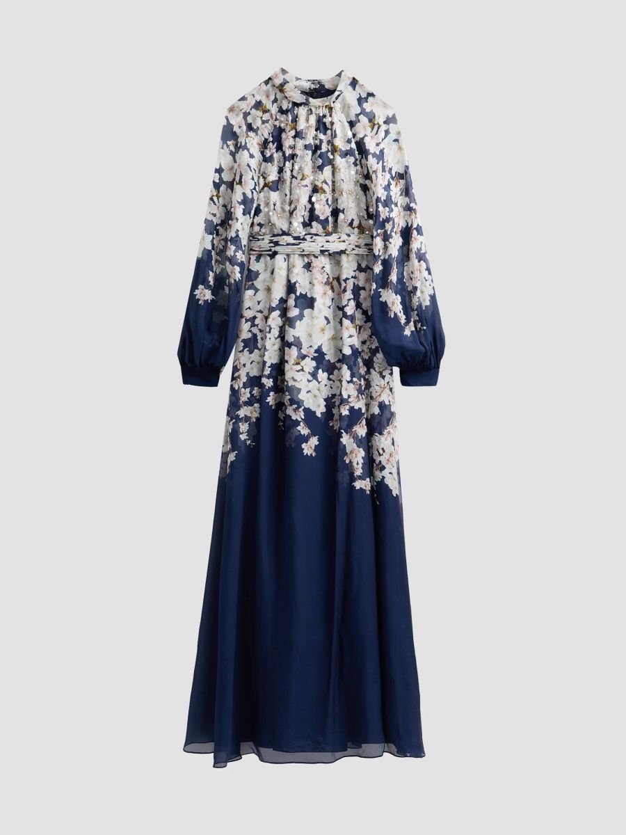 SACHIN BABI Women's Valeria Floral Print Embellished Gown - Sakura Nocturne - Size 0