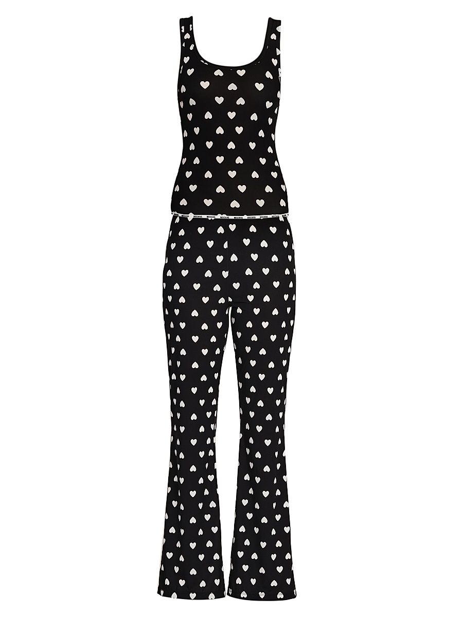 Women's Heart-Print Pajamas - Multi Black - Size XL
