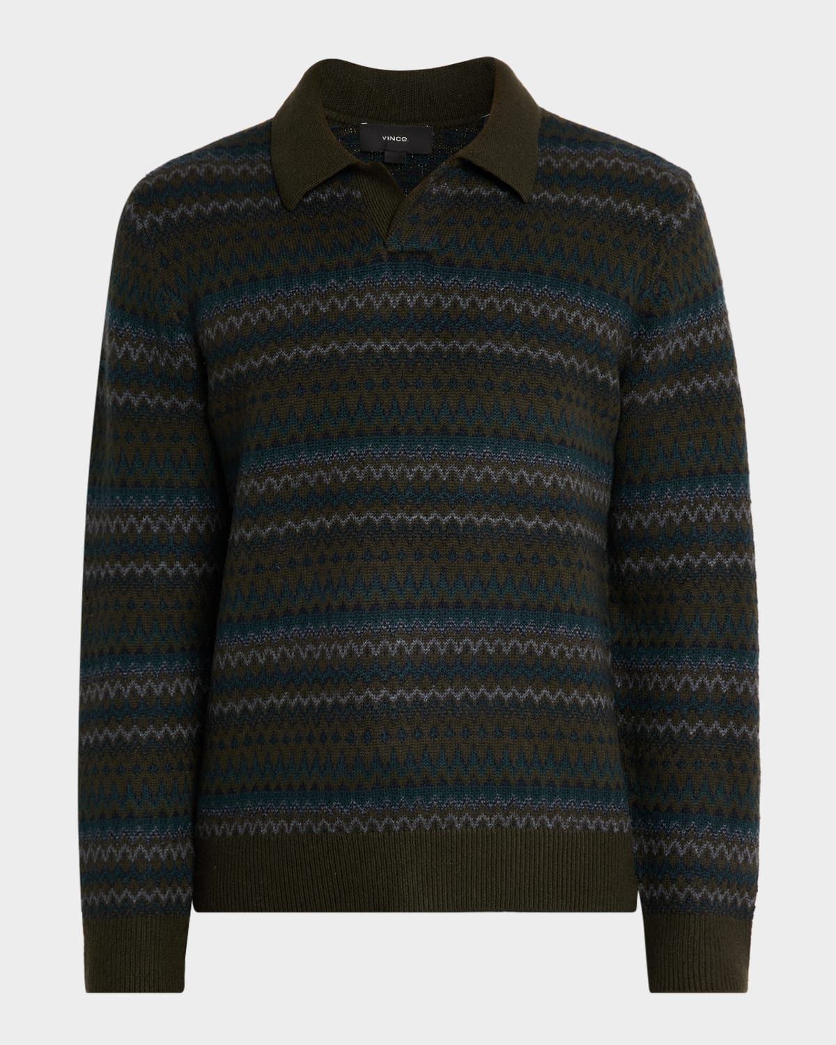 Men & apos;s Fair Isle Wool-Cashmere Johnny-Collar Sweater