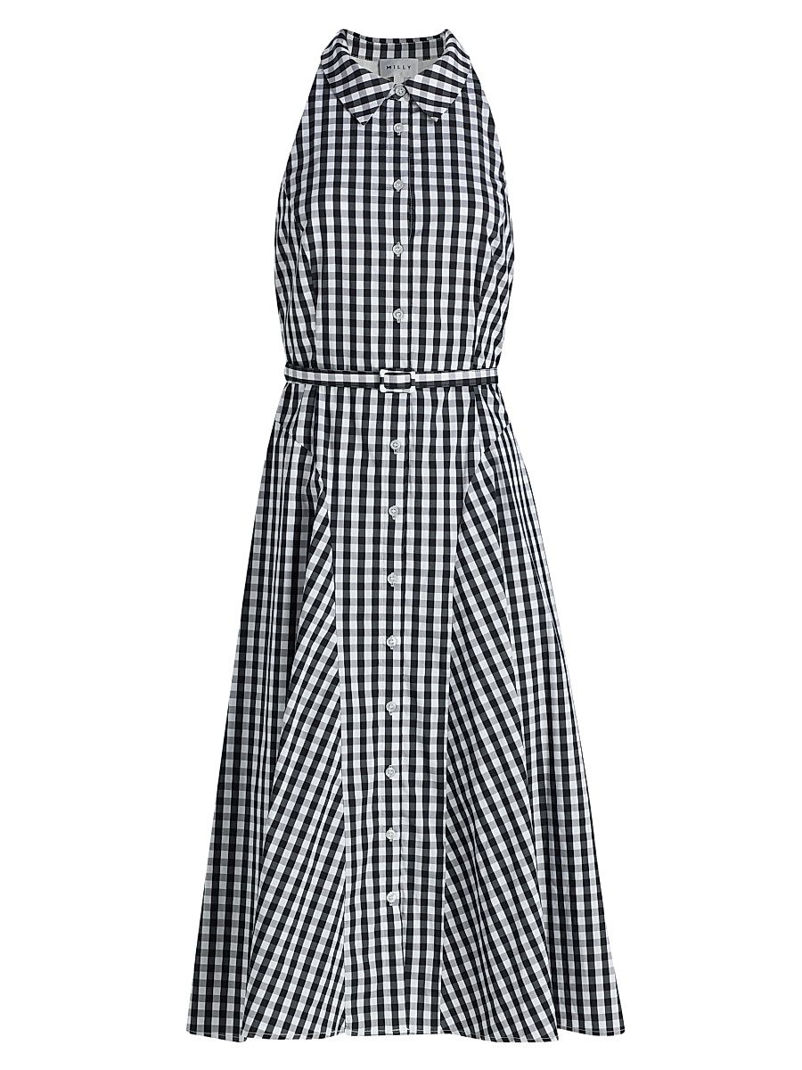 Women's Maxine Gingham Sleeveless Midi-Shirtdress - Black White - Size 12