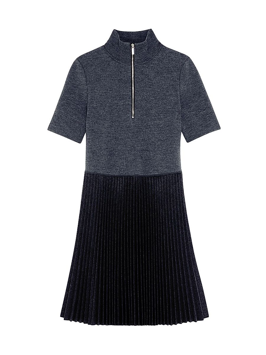 Women's Pleated Short-Sleeve Minidress - Charcoal Melange - Size Large