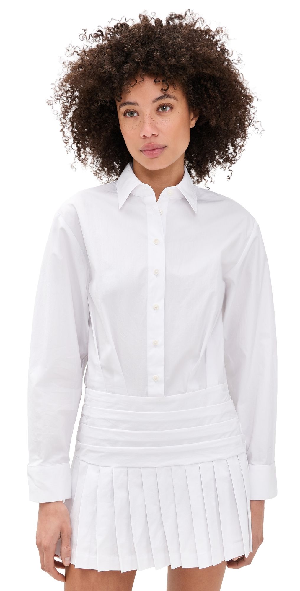Rowing Blazers Pleated Button Down Shirt Dress White XS