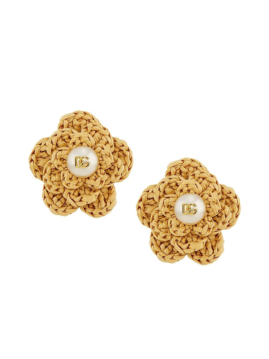 Women's Flower Goldtone, Raffia & Imitation Pearl Clip-On Earrings - Gold