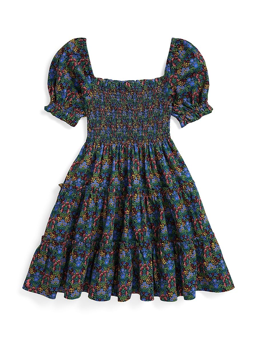 Little Girl's & Girl's Floral Smocked Cotton Top & Skirt Set - Chrystie Floral Navy - Size 8