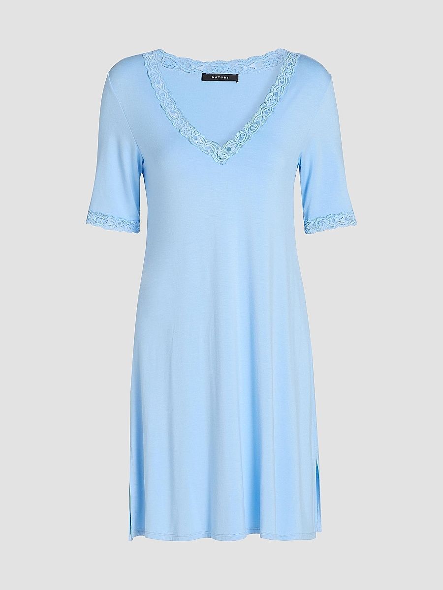 Natori Women's Feathers Essentials Lace-Trim A-line Minidress - Blue - Size XL