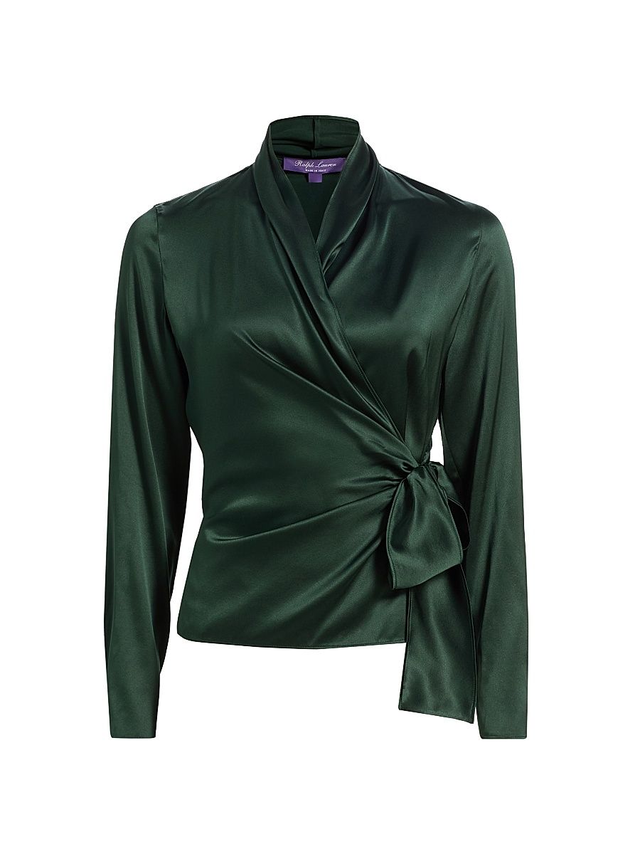 Women's Shea Silk Charmeuse Wrap Blouse - Dark Racing Green - Size 8