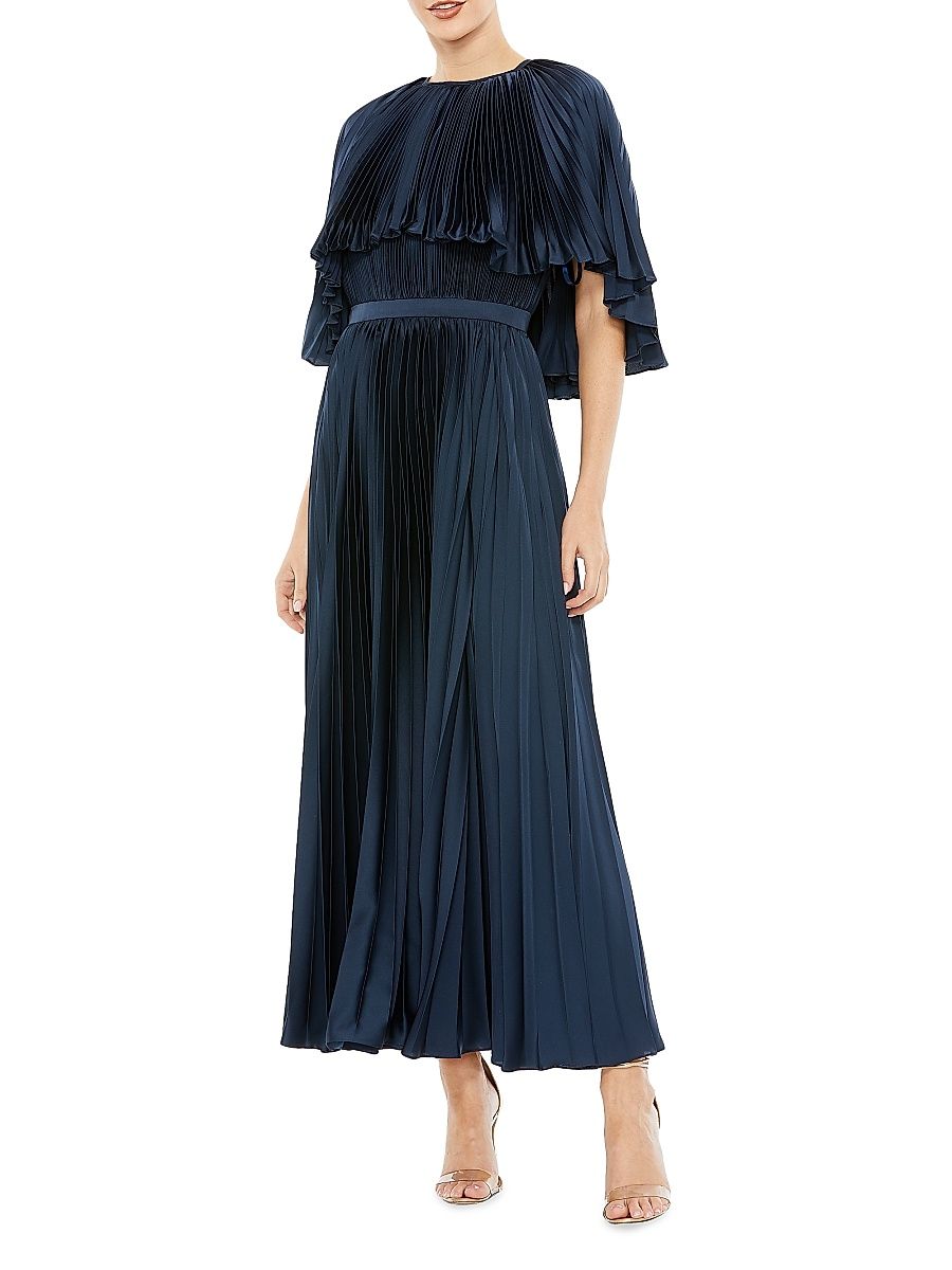Women's Plissé Cape-Sleeve Cocktail Dress - Midnight - Size 20