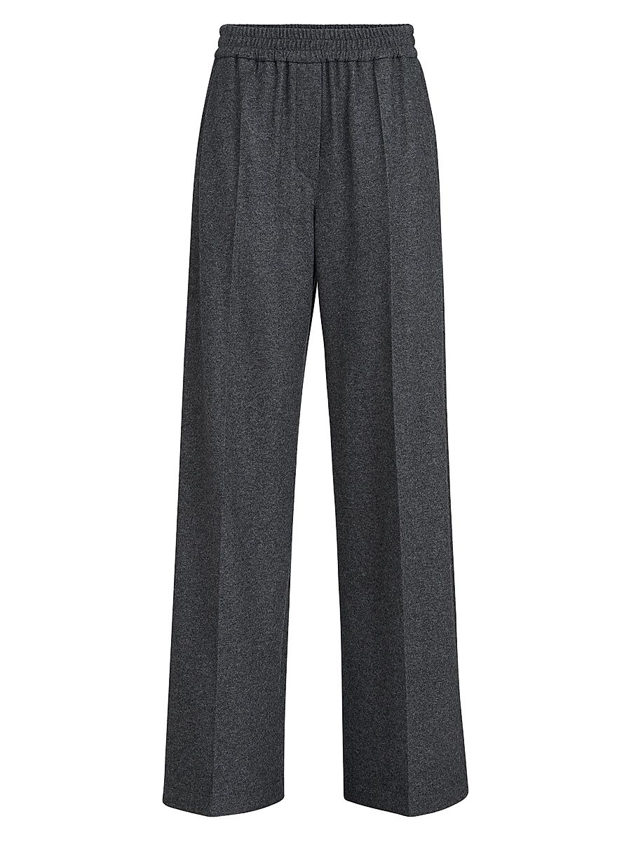 Women's Cashmere Jersey Pleated Wide Track Trousers - Anthracite - Size 16
