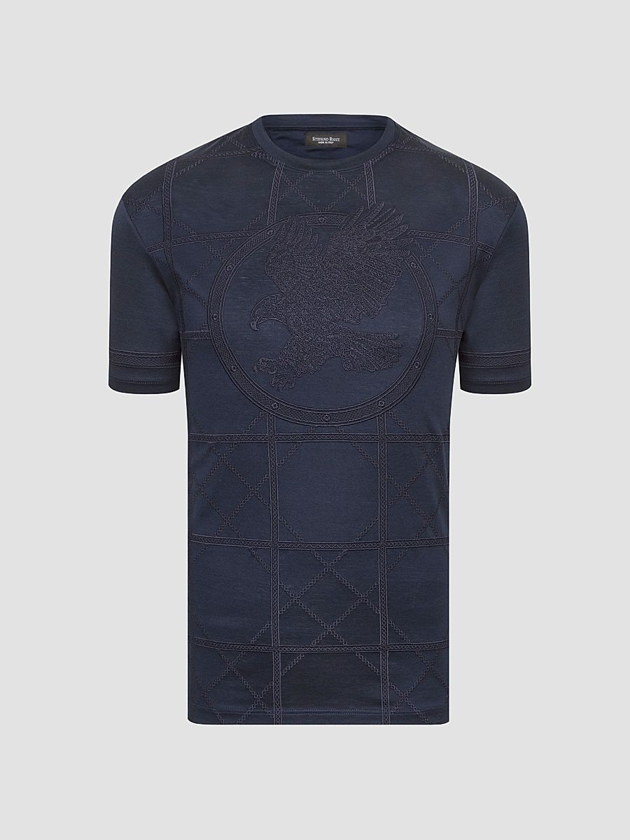 Men's Eagle Embroidered Design T-Shirt - Midnight Blue - Size Small