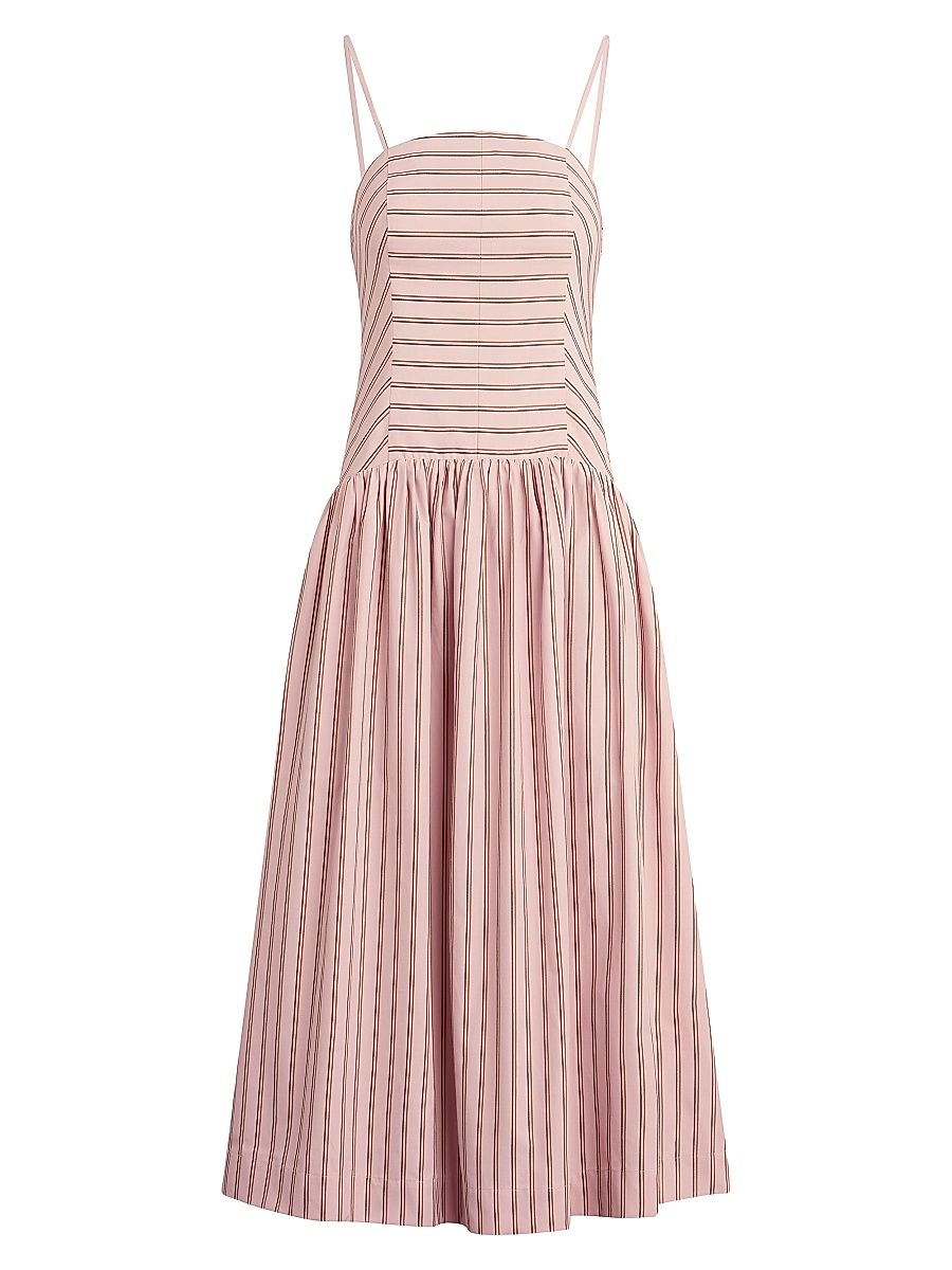 Women's The Mara Drop-Waist Midi-Dress - Blush Pink Stripe - Size XS