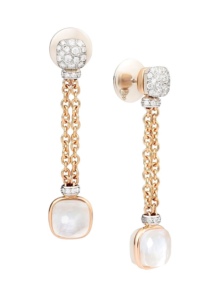 Women's Nudo 18K Rose & White Gold Diamond, Topaz & Mother-Of-Pearl Chain Drop Earrings - Rose Gold