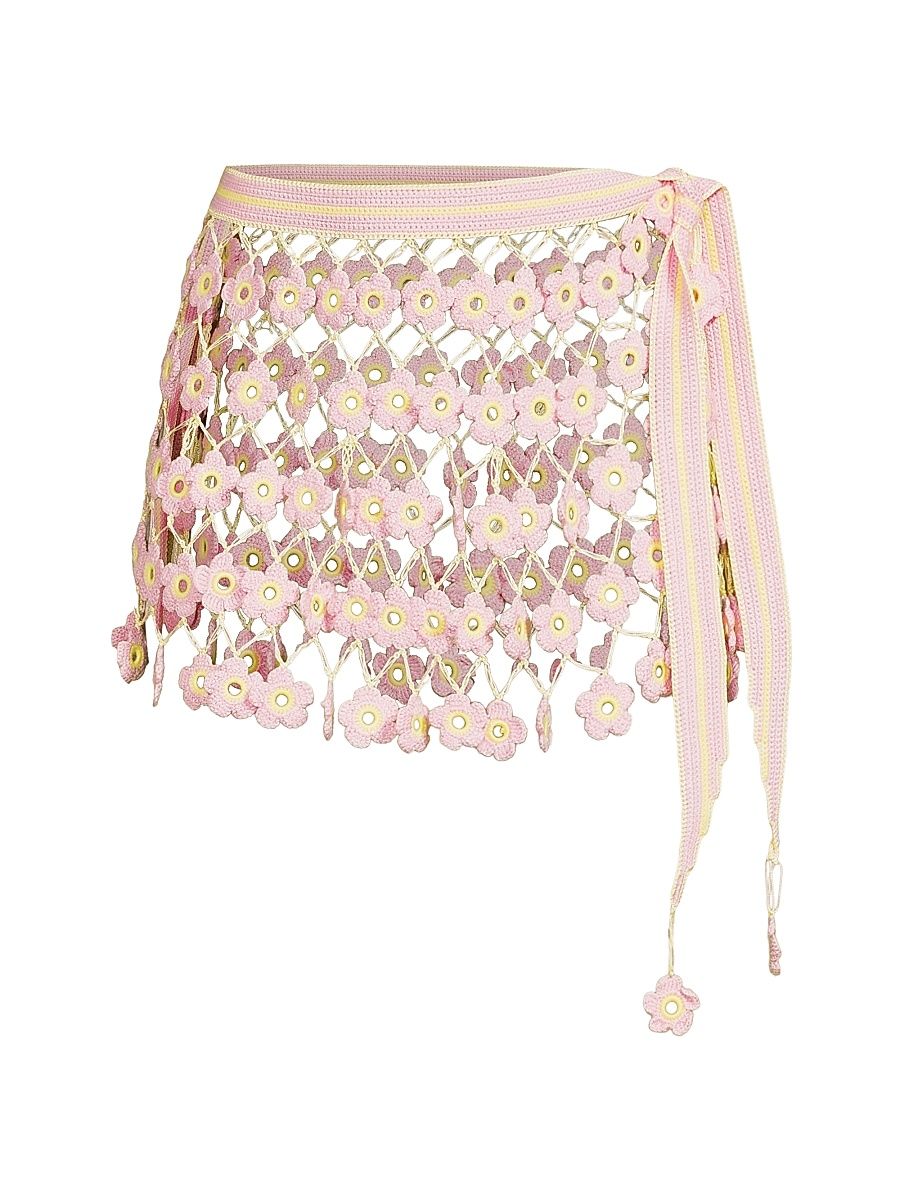 Women's Fleur Hand-Crocheted Cover-Up Miniskirt - Baby Pink