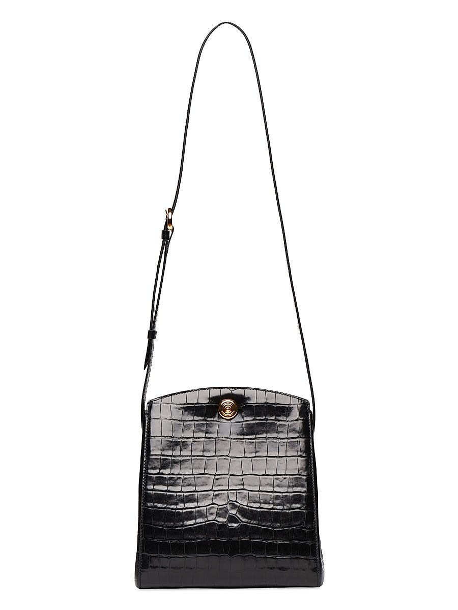 Women's Croc-Embossed Leather Crossbody Bag - Black Gold