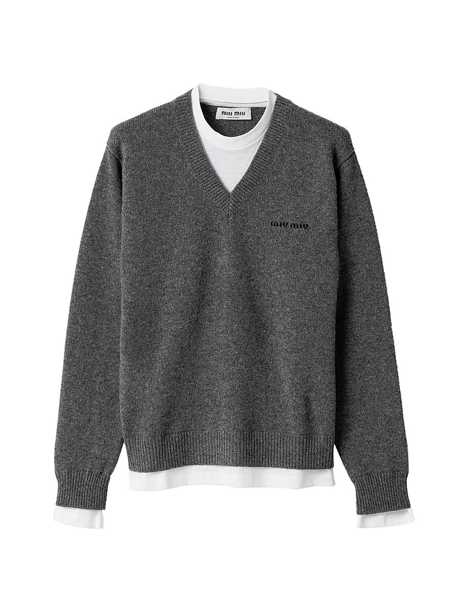 Women's Cashmere V-Neck Sweater - Grey - Size 8