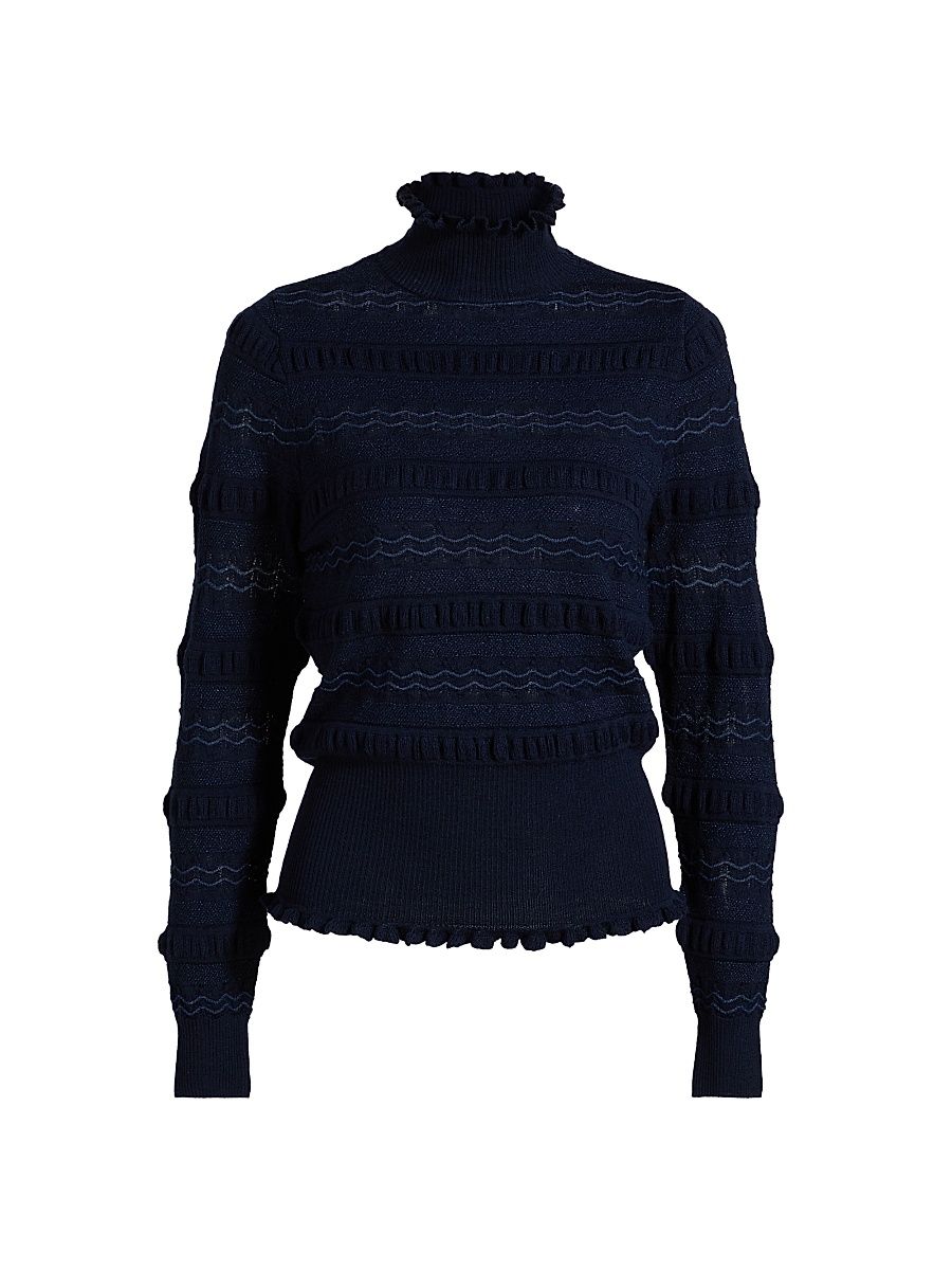 Women's Adison Striped Turtleneck Top - Pacific - Size Large