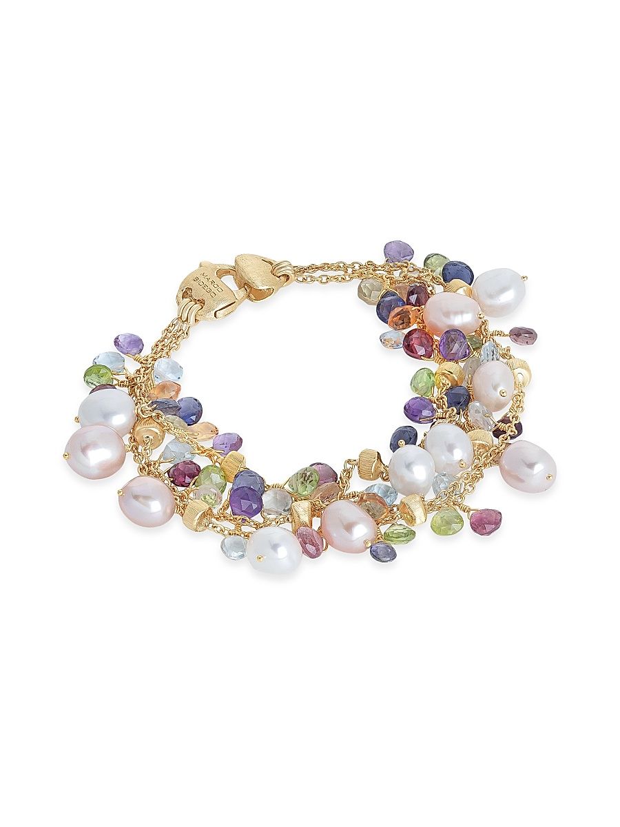 Women's Paradise 18K-Yellow-Gold, Pearl, and Mixed-Gemstone Three-Strand Bracelet