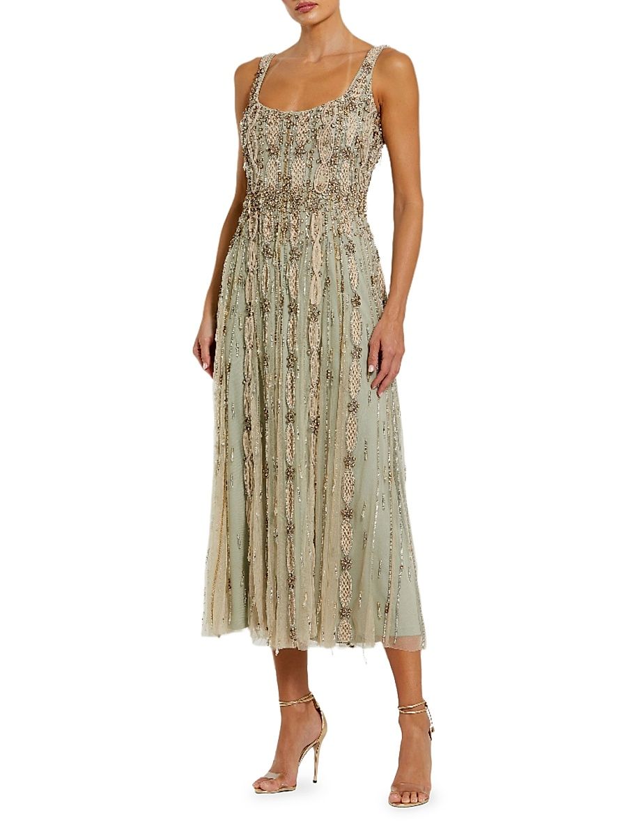 Women's Embellished Mesh Cocktail Dress - Beige Sage - Size 18