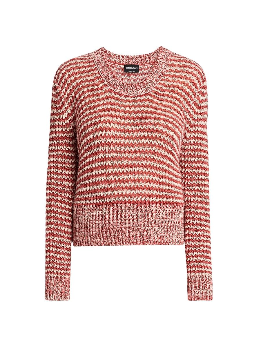 Women's Striped Linen-Blend Sweater - Off White - Size 14