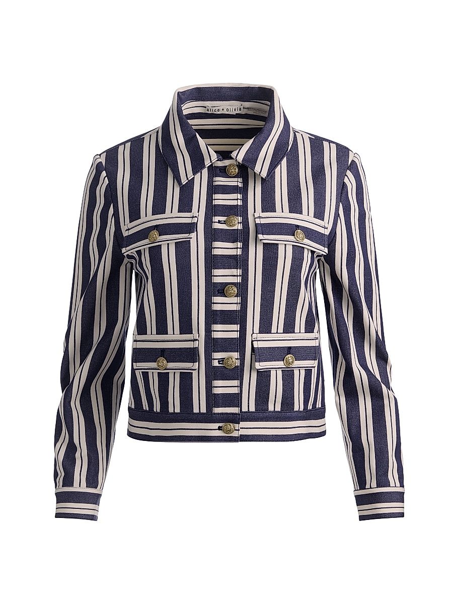 Women's Alex Striped Boxy Jacket - Metro Stripe Twilight Blue - Size Medium