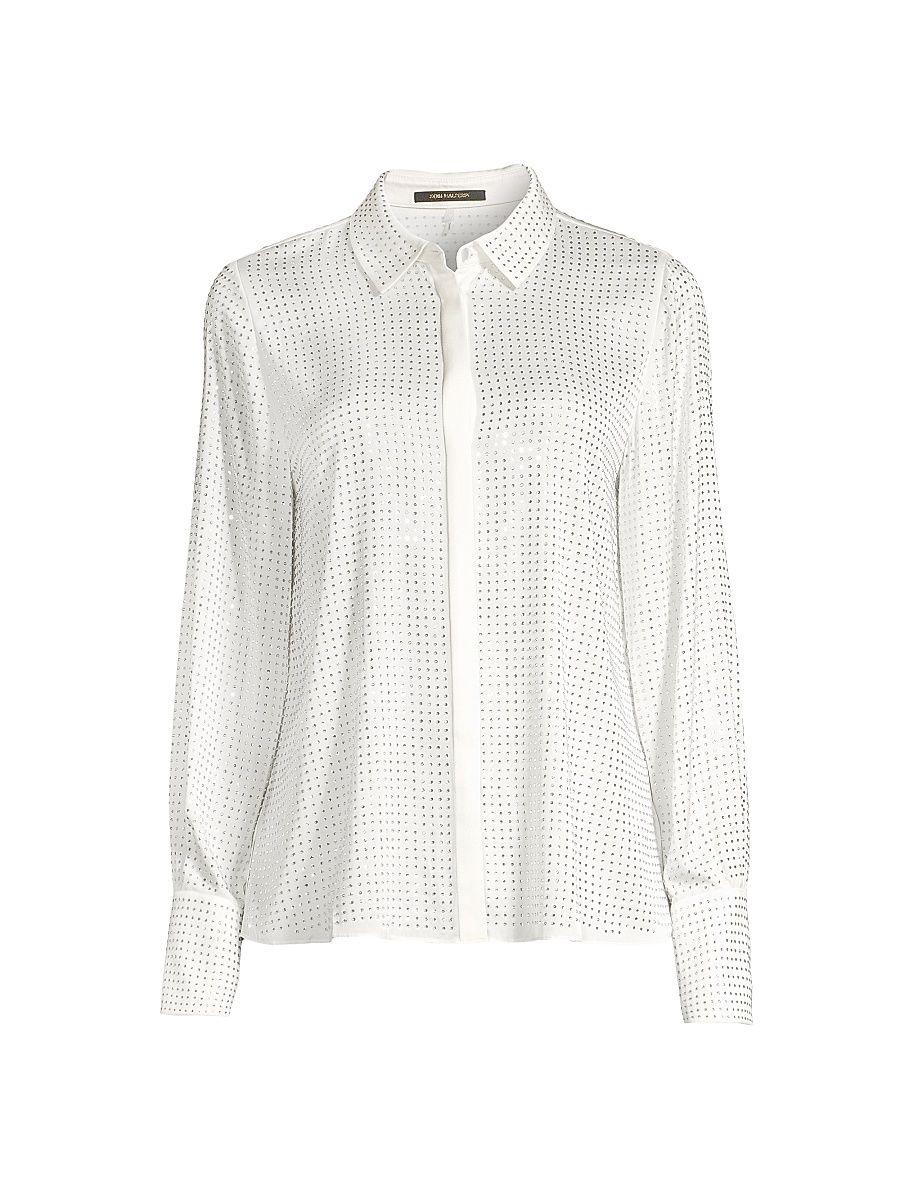 Women's Callie Studded Silk-Blend Blouse - Ivory - Size Large