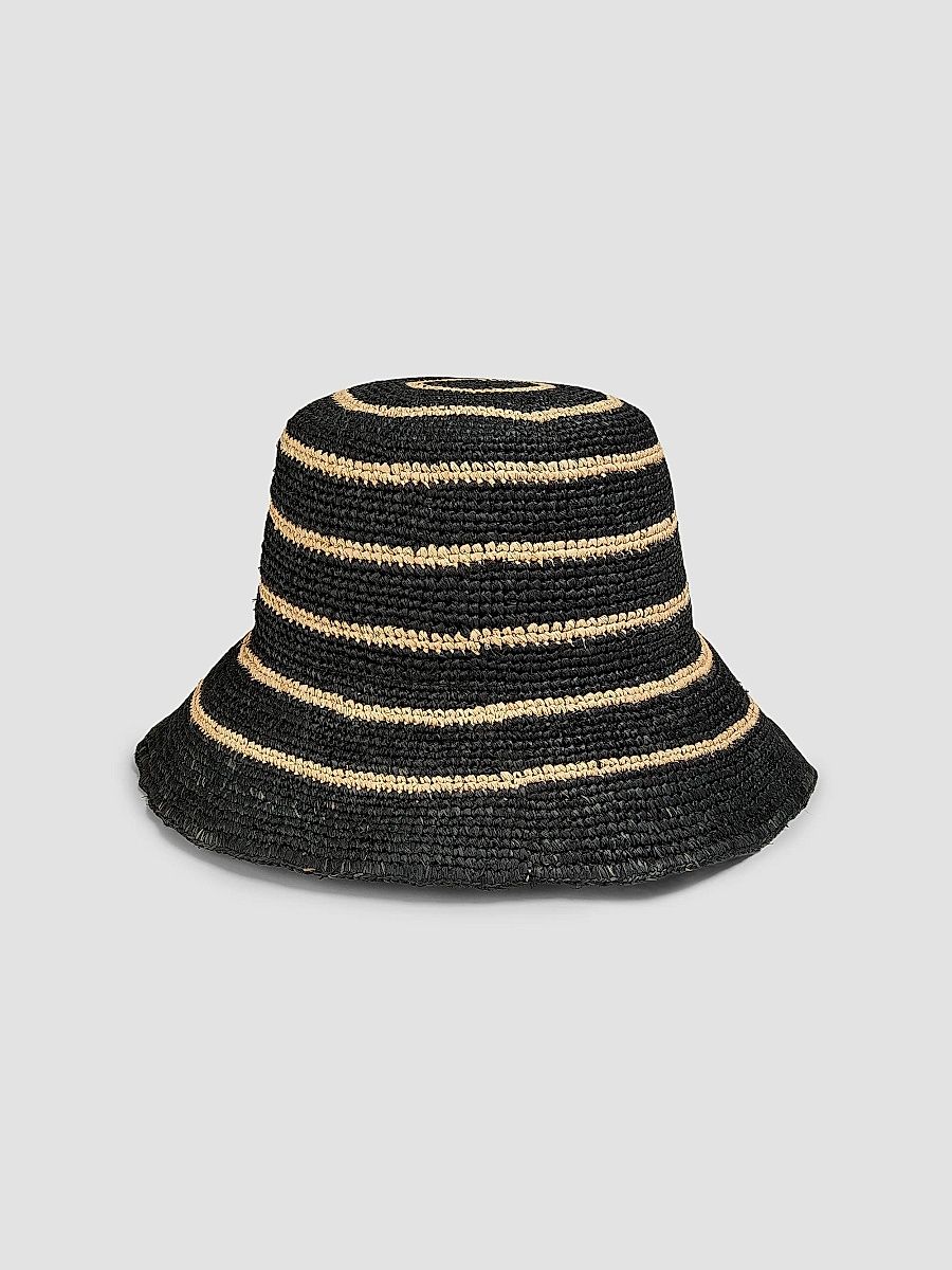 Vince Women's Striped Straw Bucket Hat - Natural Black - Size Small