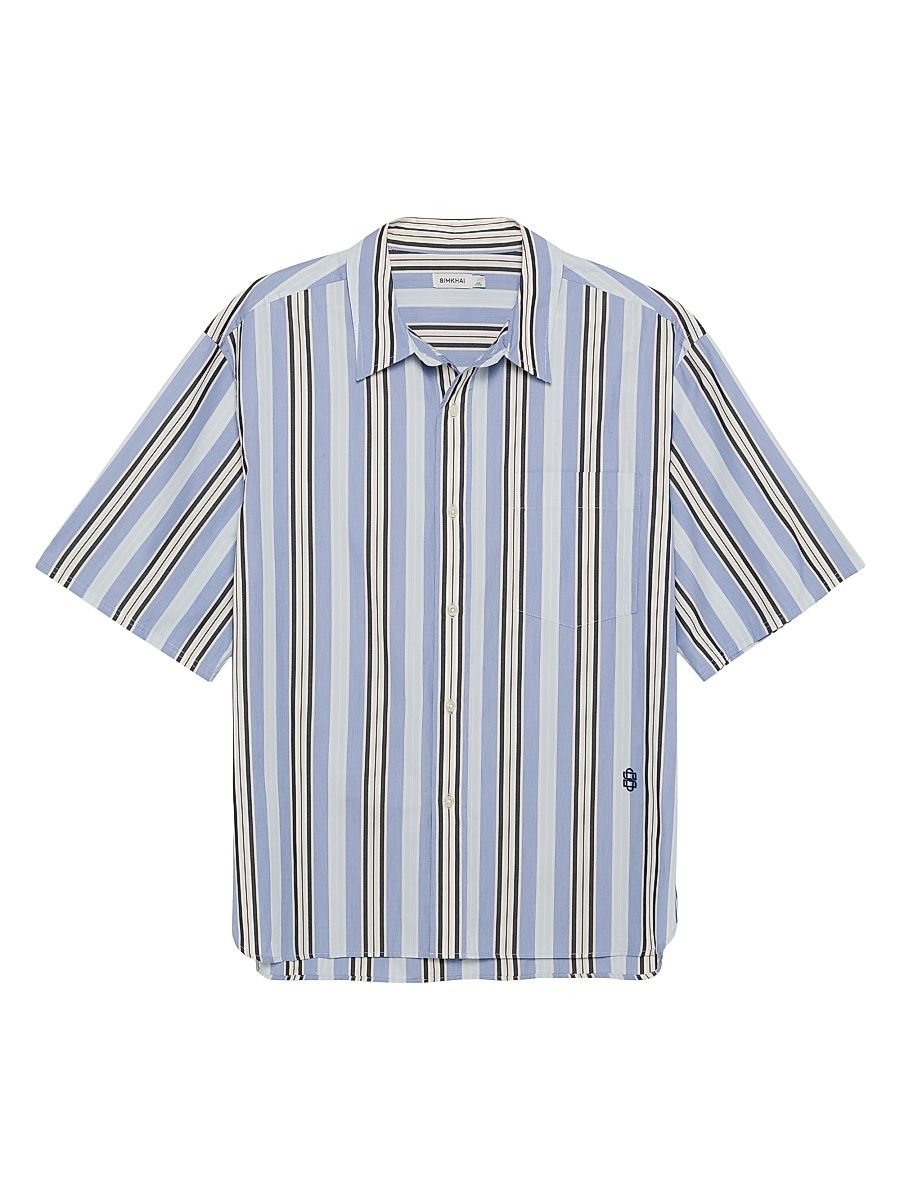 Men's Deacon Striped Cotton Oversized Shirt - Blue Multi Stripe - Size Large