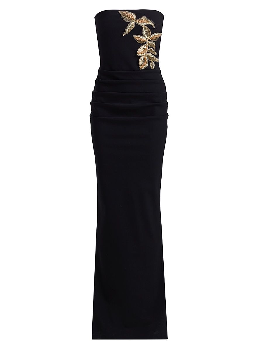 Women's Nitra Beaded Embroidered Strapless Gown - Black - Size 8