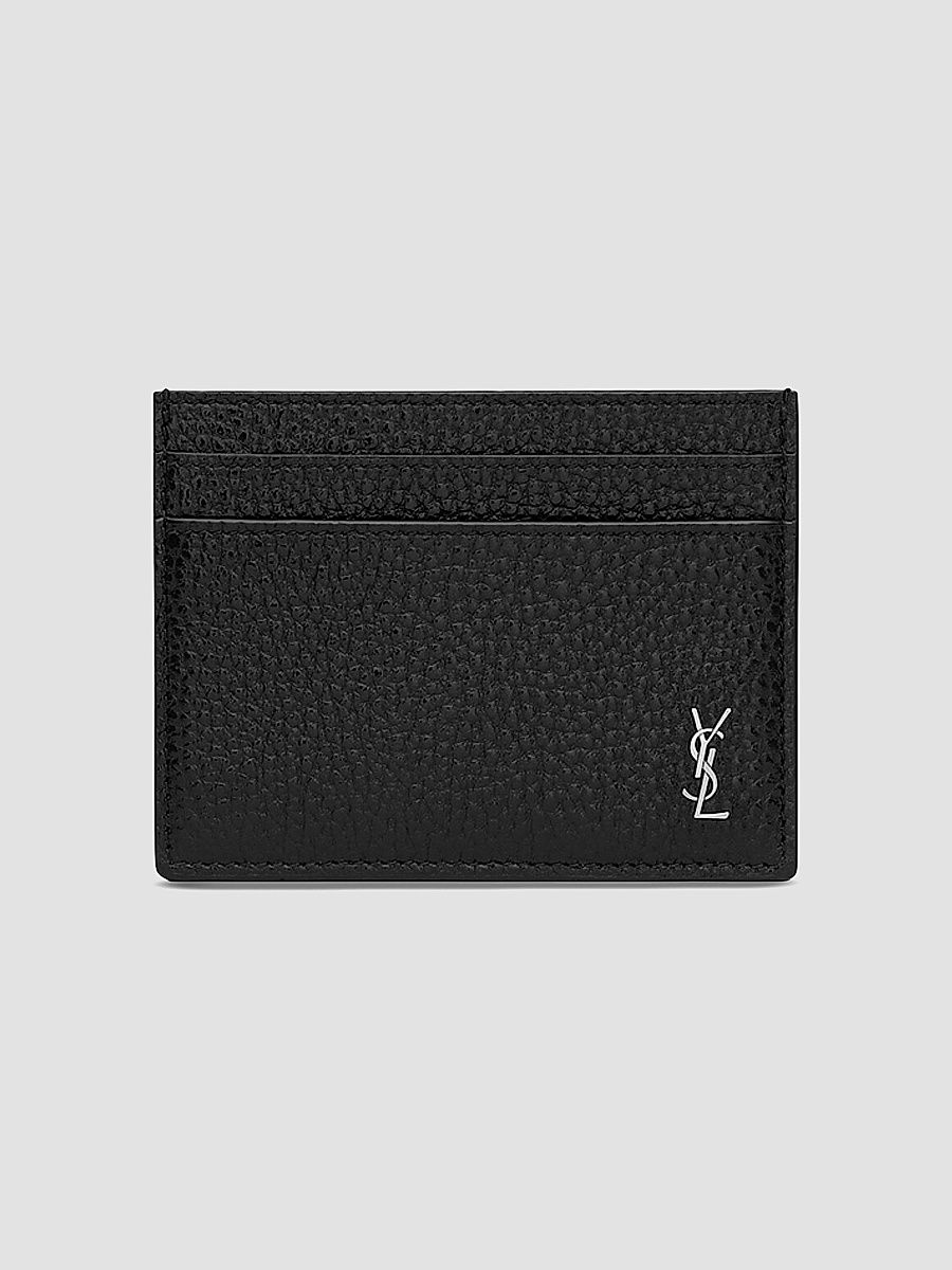 Saint Laurent Men's Tiny Cassandre Card Case in Grained Leather - Black
