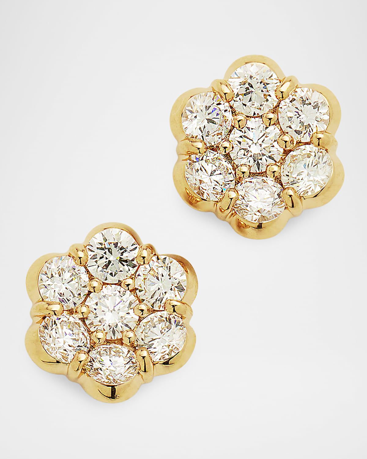 18K Yellow Gold 14 Diamond Flower Stud Earrings, 1.51tcw