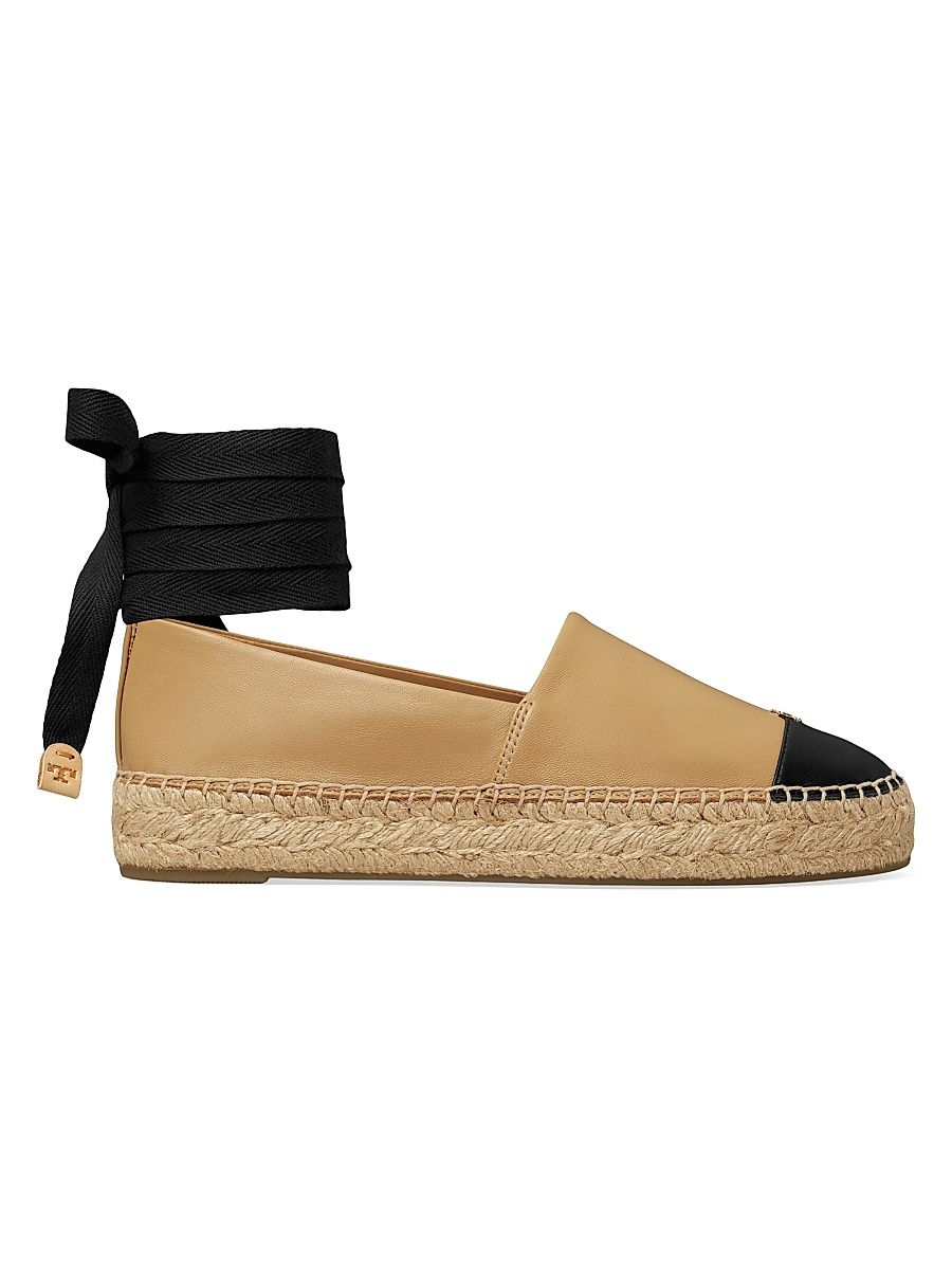 Women's Leather-Cotton Cap-Toe Espadrilles - Gingerbread Black - Size 7.5