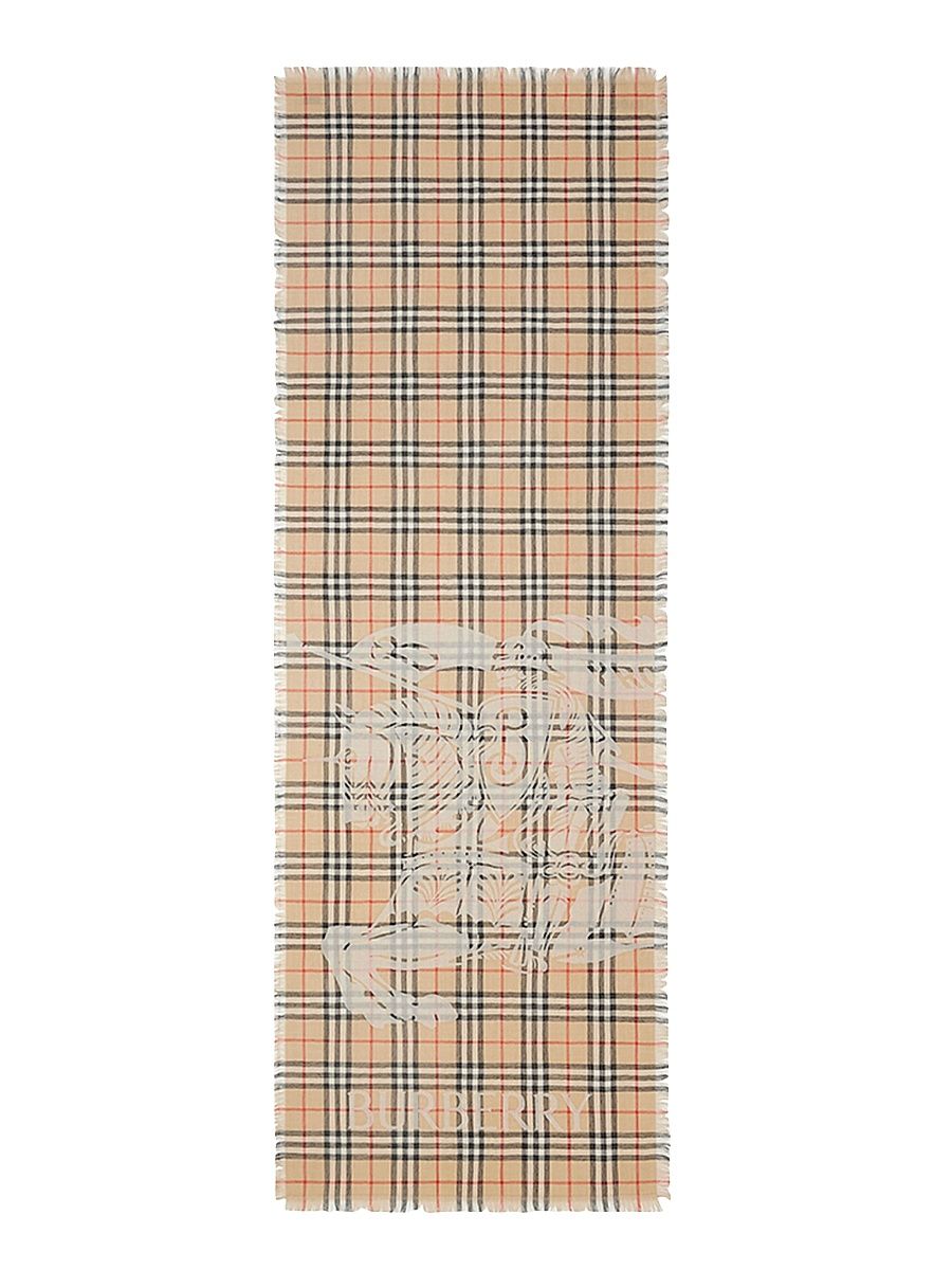 Women's Signature Check Logo Wool Scarf - Sand