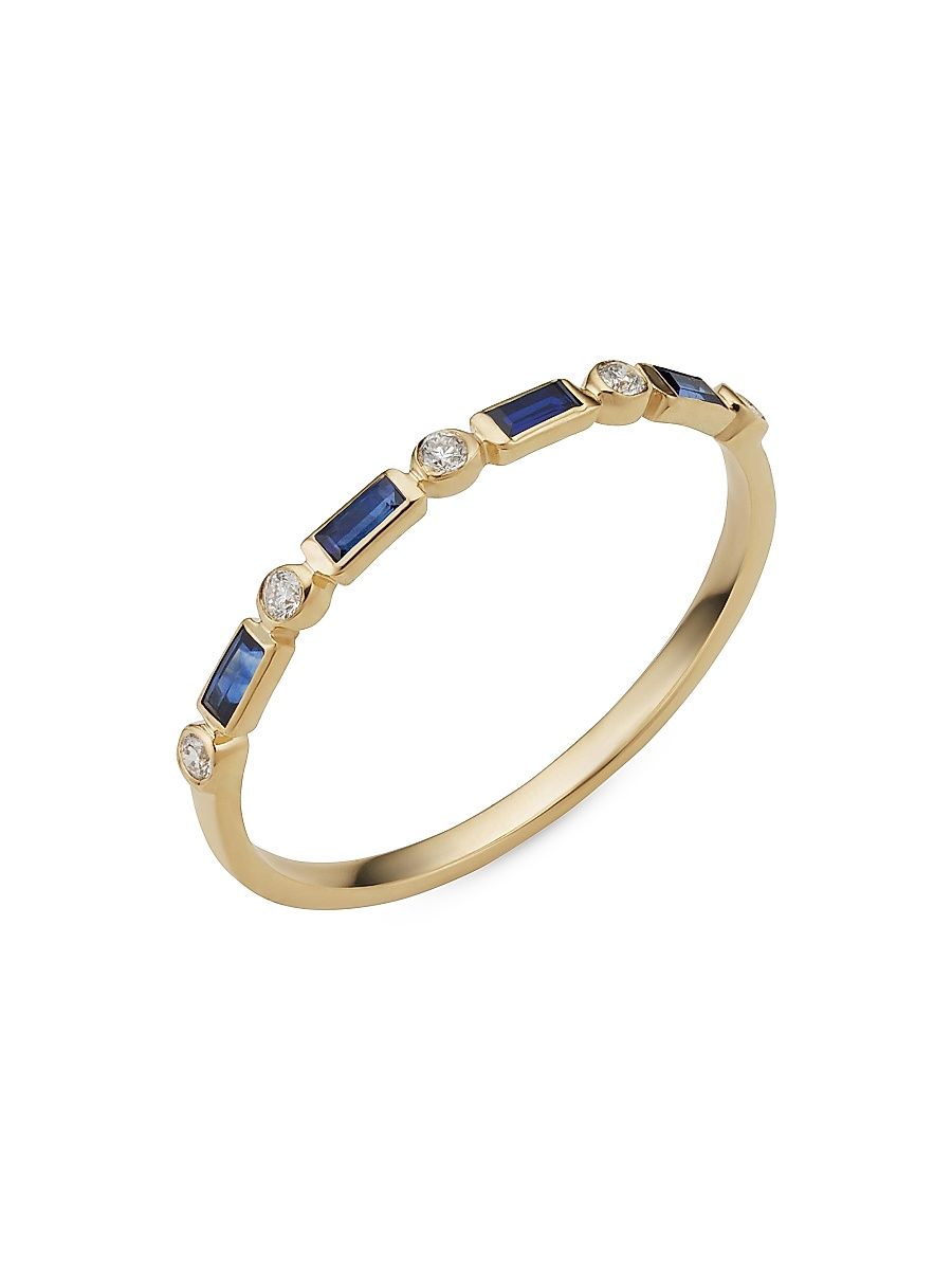 Women's 14K Yellow Gold Crown Jewels Sapphire Diamond Ring - Yellow Gold - Size 10