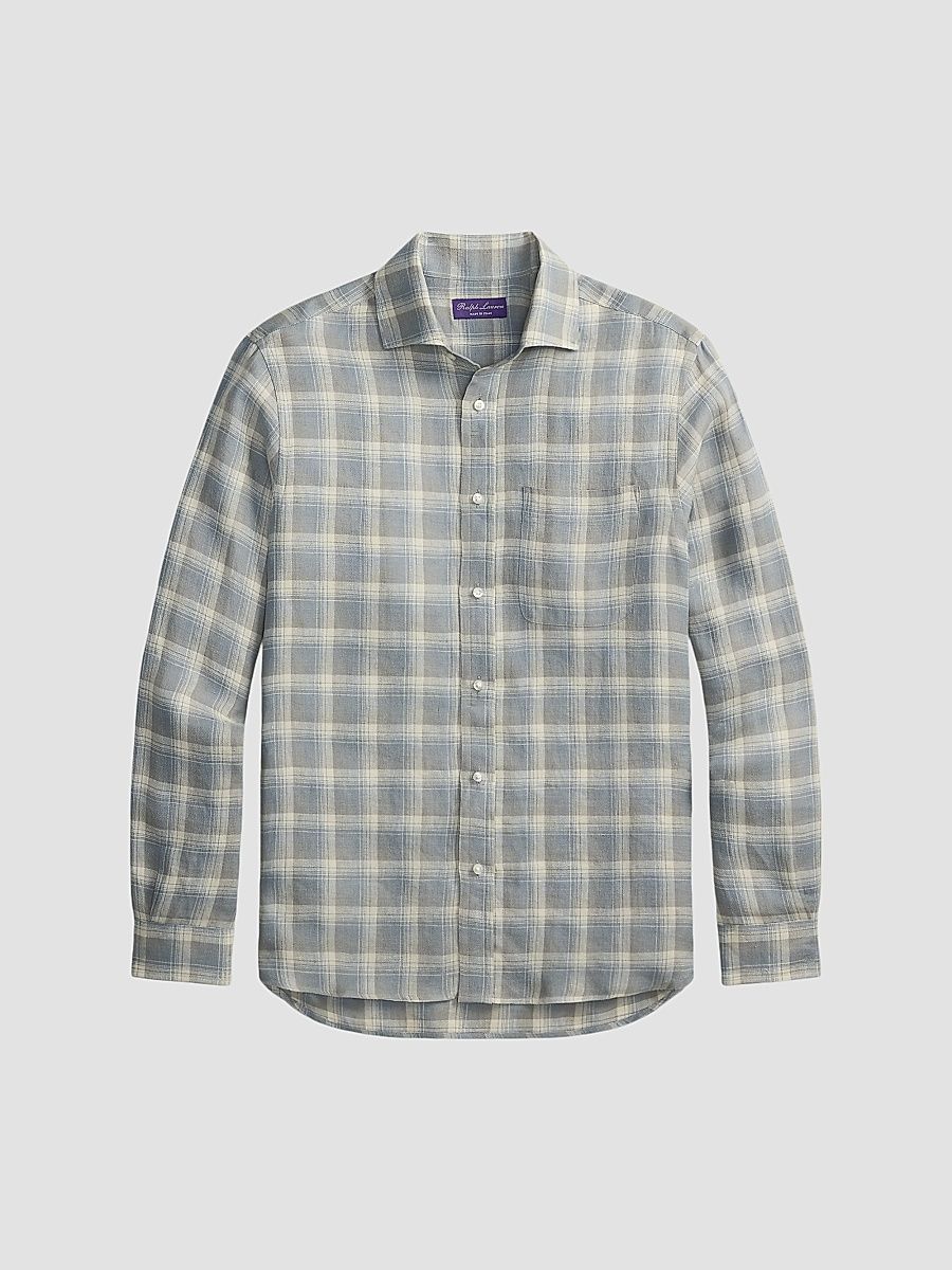 Men's Linen Twill Plaid Sport Shirt - Pearl Grey - Size XXL