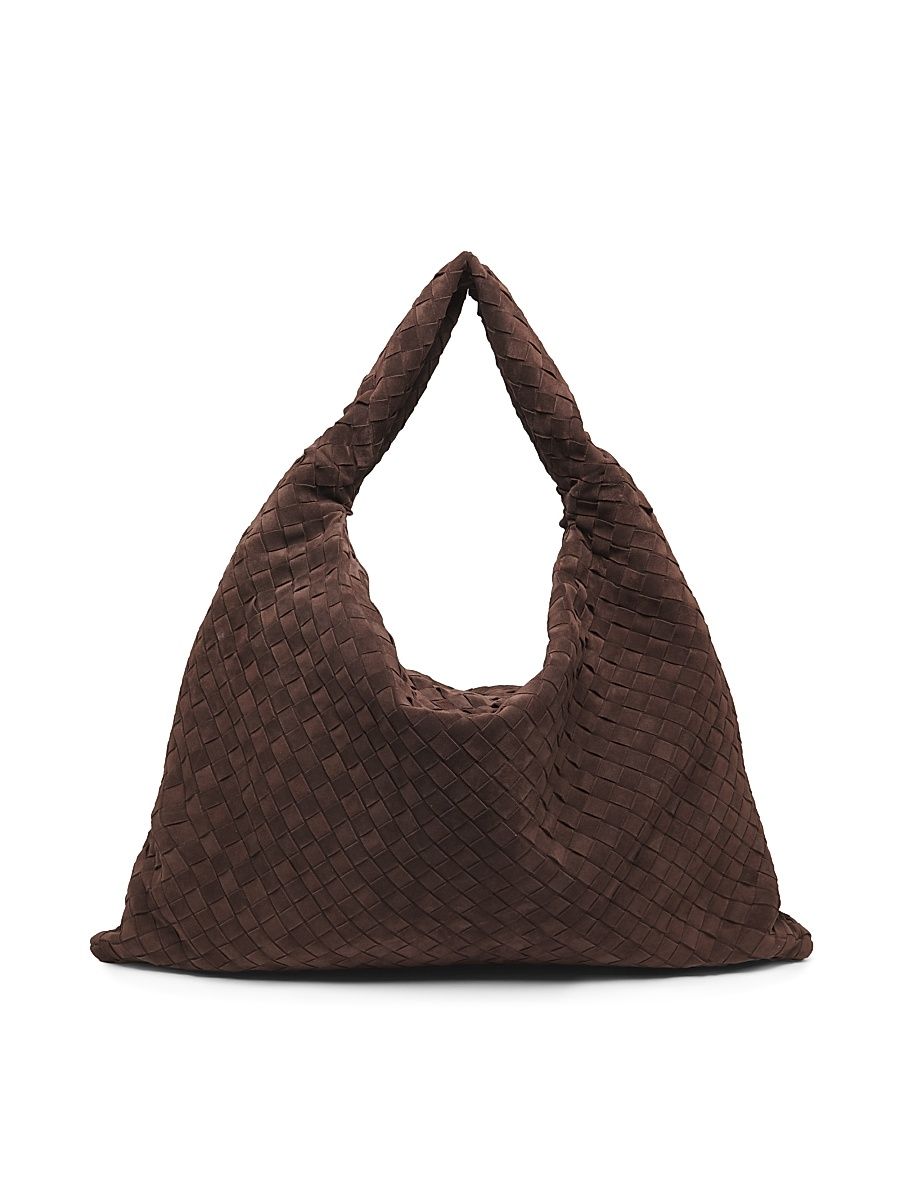 Women's Large Hop Intrecciato Suede Hobo Bag - Mud Brass