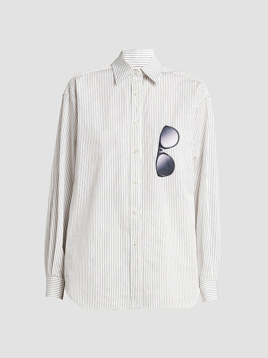 Women's Graphic Pinstriped Cotton Button-Front Shirt - Multi White - Size Small