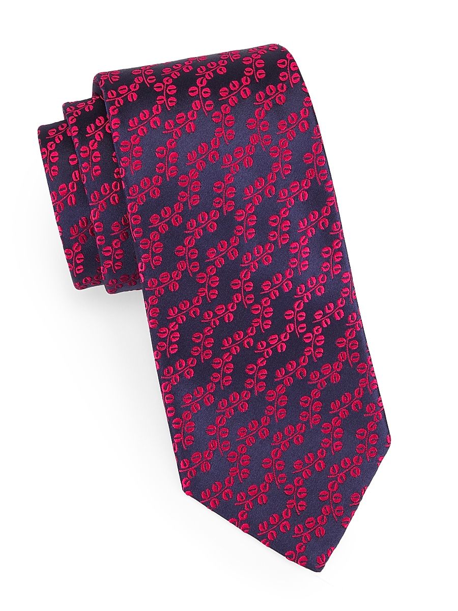 Men's Coffee Vine Silk Jacquard Tie - Navy Blue