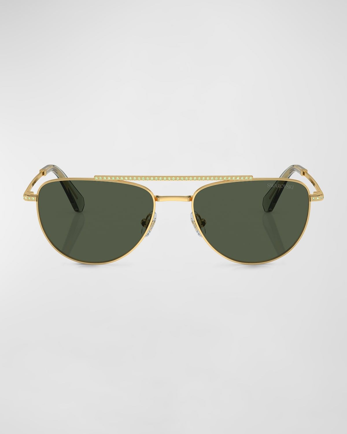 Crystal-Embellished Metal Aviator Sunglasses