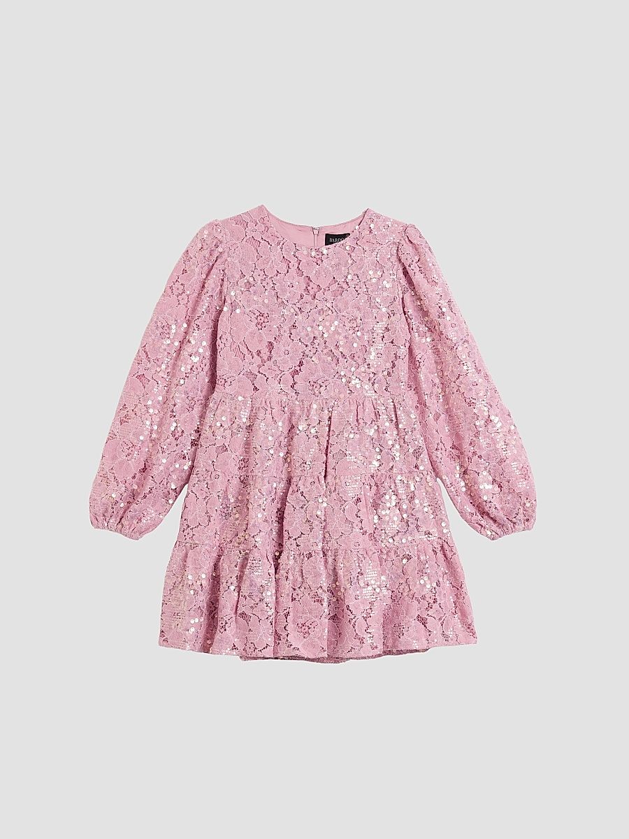 Girl's Little Girl's & Girl's Sequined Cotton-Blend Floral Lace Dress - Pink - Size 12