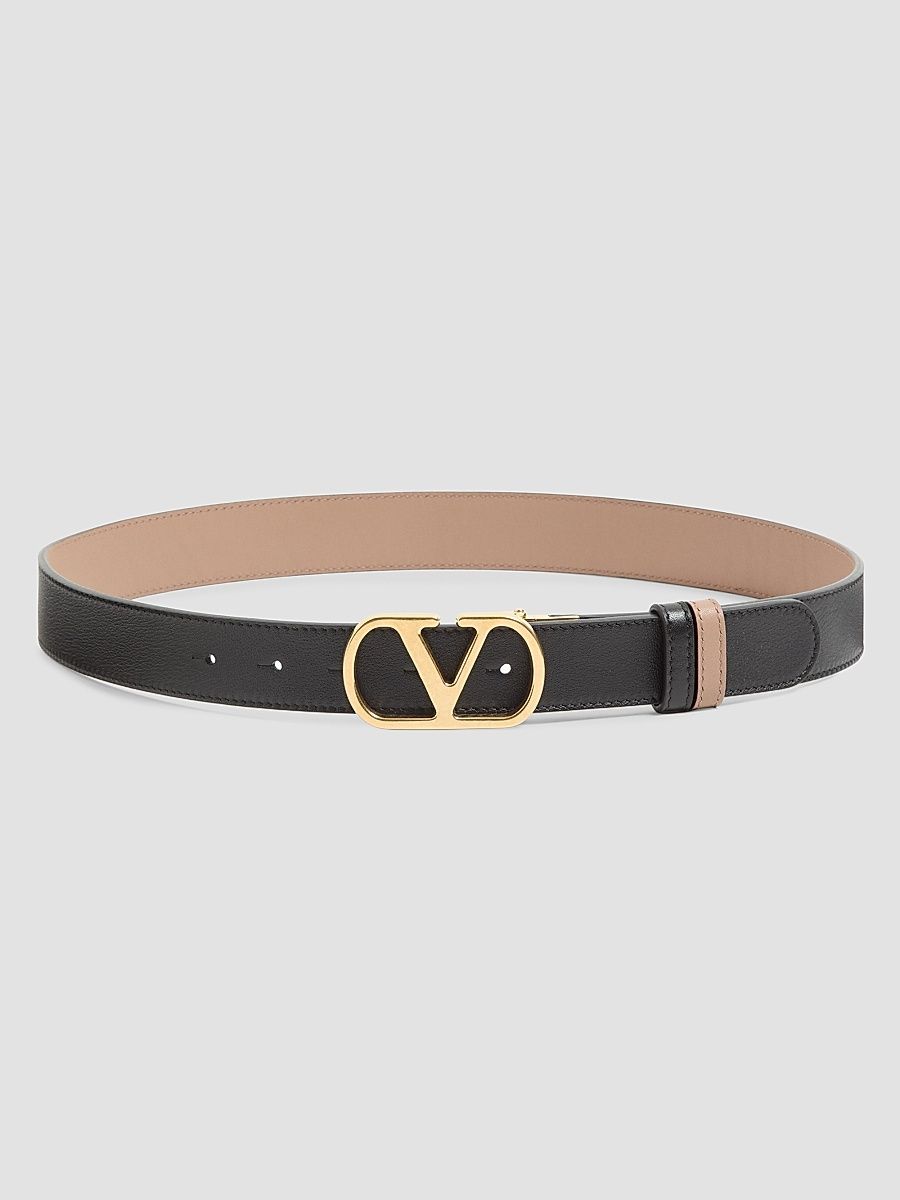 Women's VLogo Signature Reversible Shiny Calfskin Belt, 30MM - Beige Black - Size XS