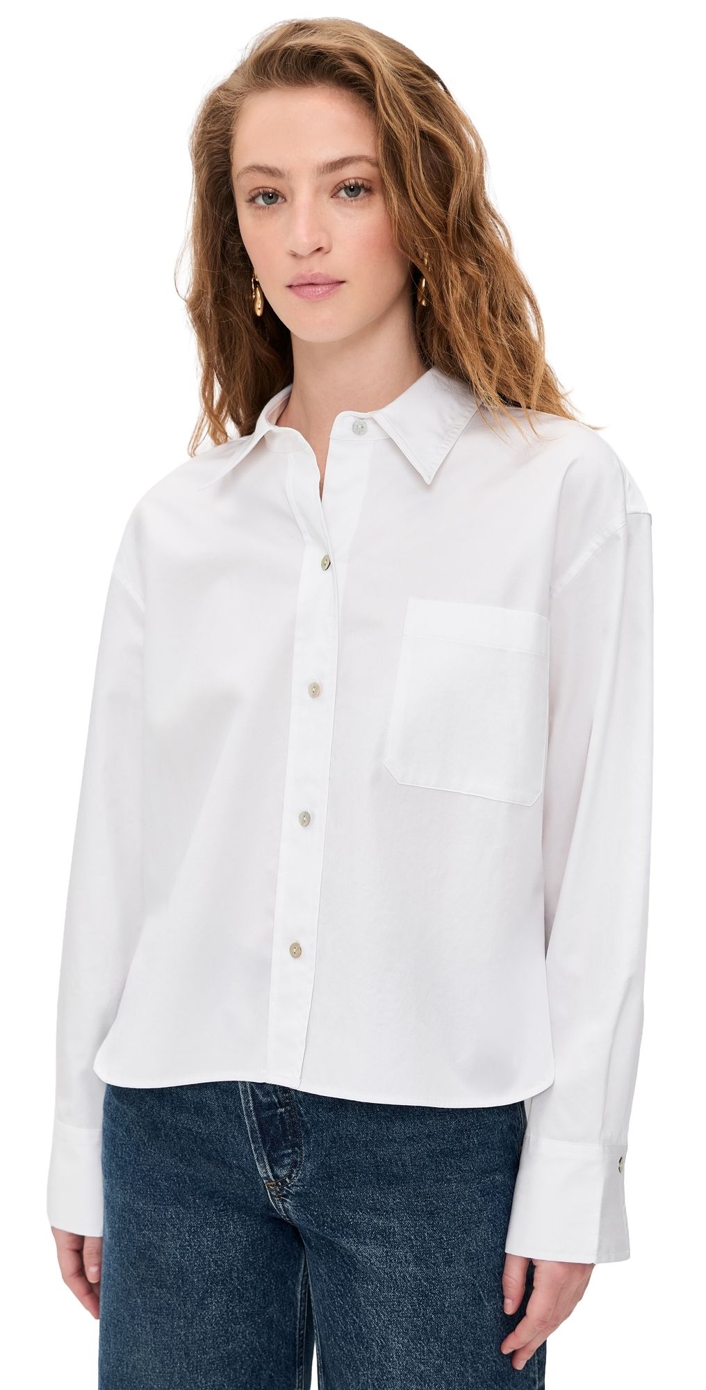 Vince Cropped Long Sleeve Shirt Optic White M
