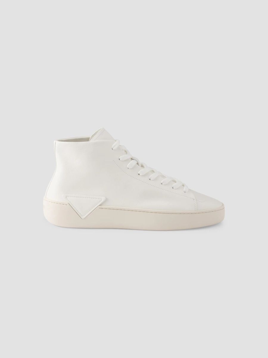 Prada Men's High-Top Leather Sneakers - White - Size 5