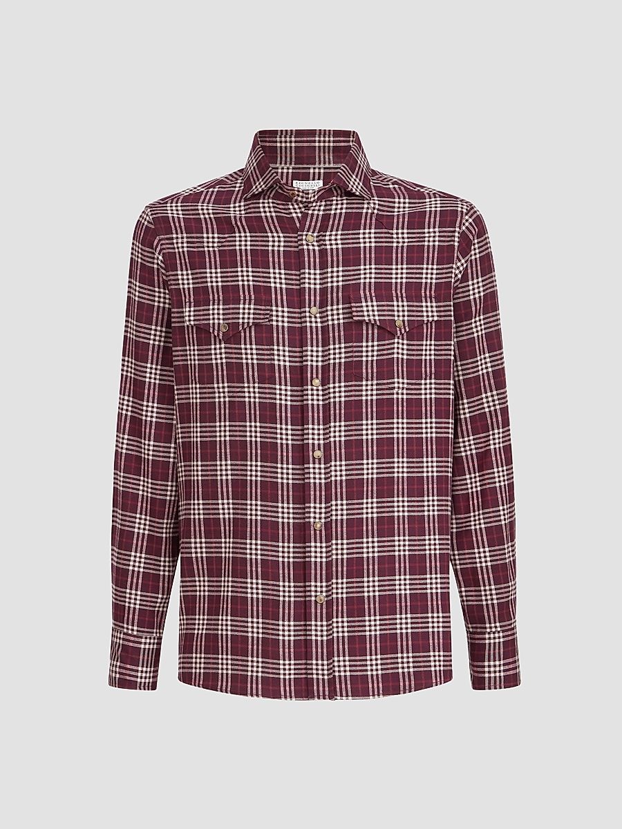 Men's Cotton and Lyocell Tartan Flannel Western Shirt - Red - Size Medium