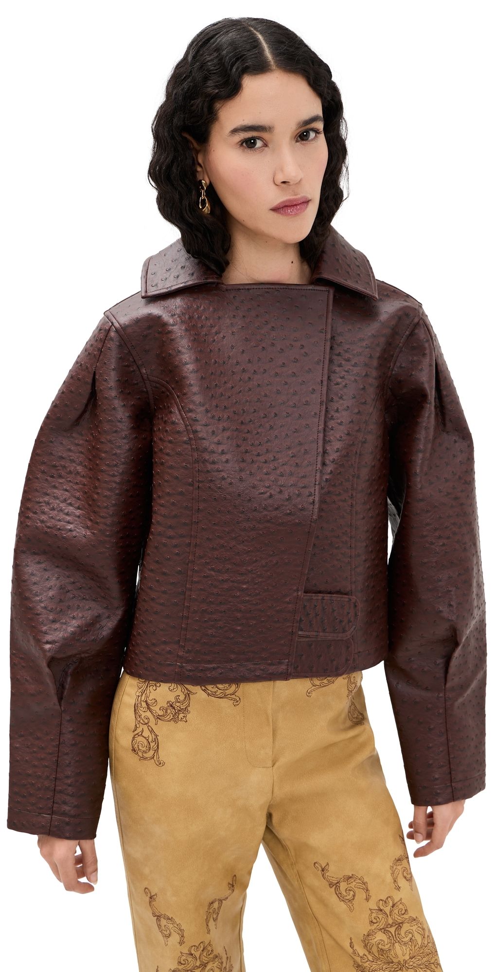 Yellow the Label Oliver Faux Ostrich Leather Jacket Mahogany L