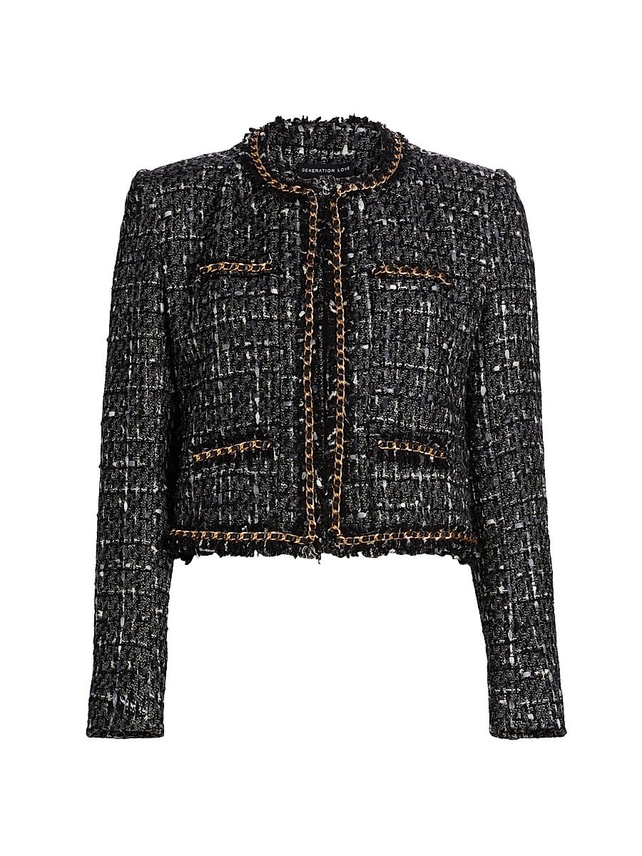 Women's Serena Chain-Embellished Tweed Blazer - Grey Multi - Size XL