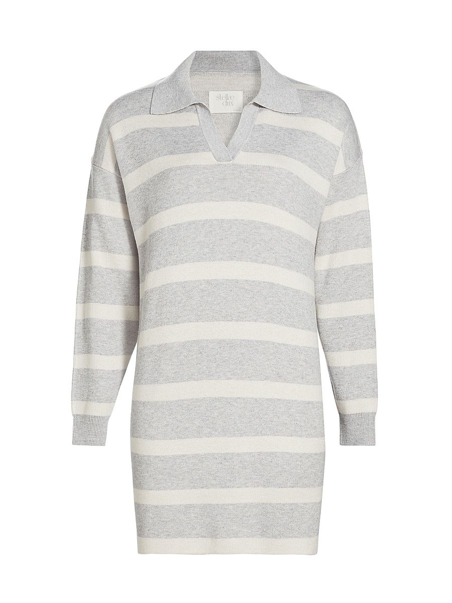 Women's Birdseye Striped Polo Dress - Grey Linen - Size XS