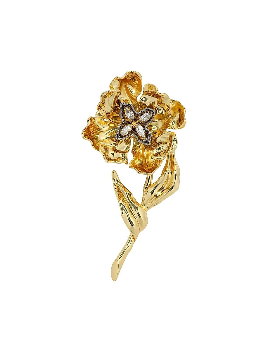 Women's Jardin 14K-Gold-Plated & Crystal Stemmed Rose Pin - Crystals